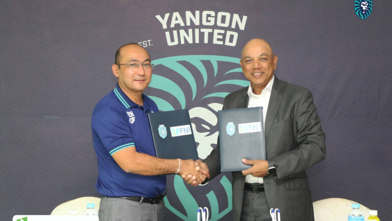 Yangon United signed a Co-sponsorship agreement with First National Insurance (General) Co.,Ltd today morning at Yangon United Sports Complex.
